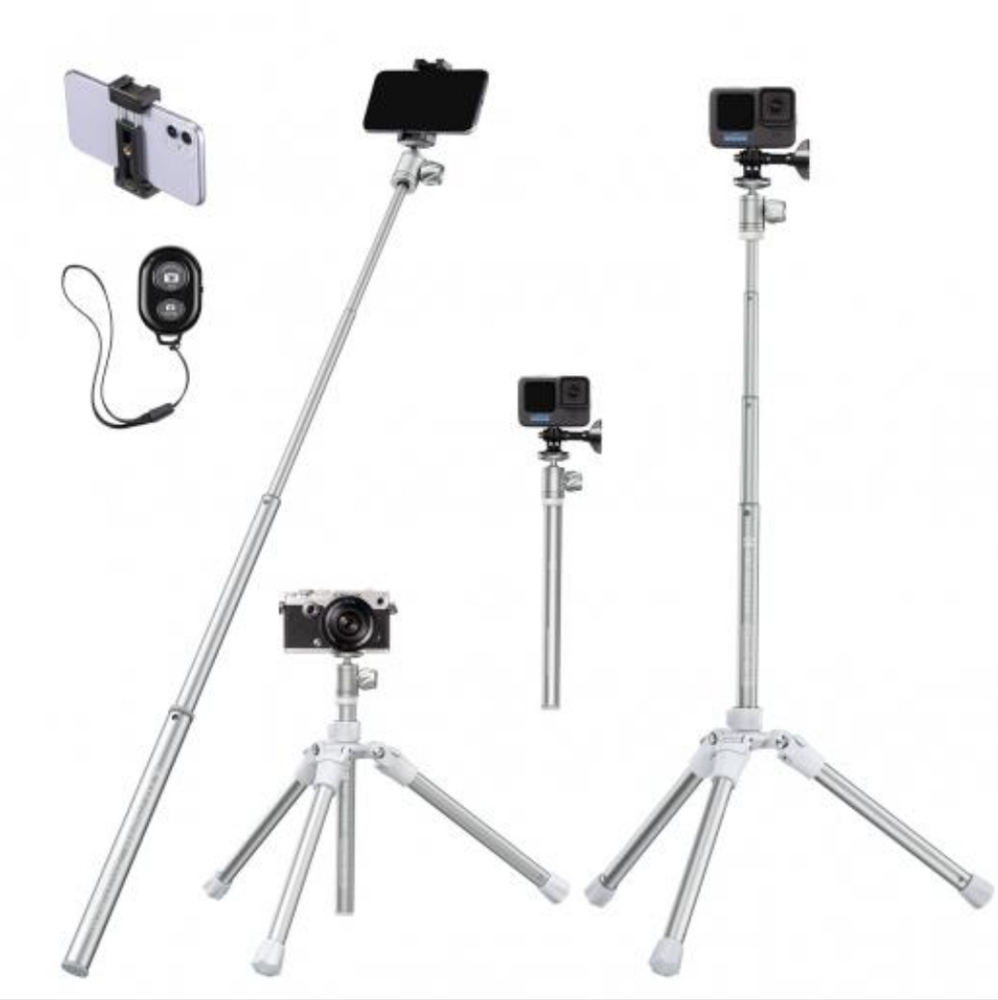 K&F Concepts‎ E224A3+BH-18 Silver Versatile Selfie Stick, Desk Stand, Tripod 67"